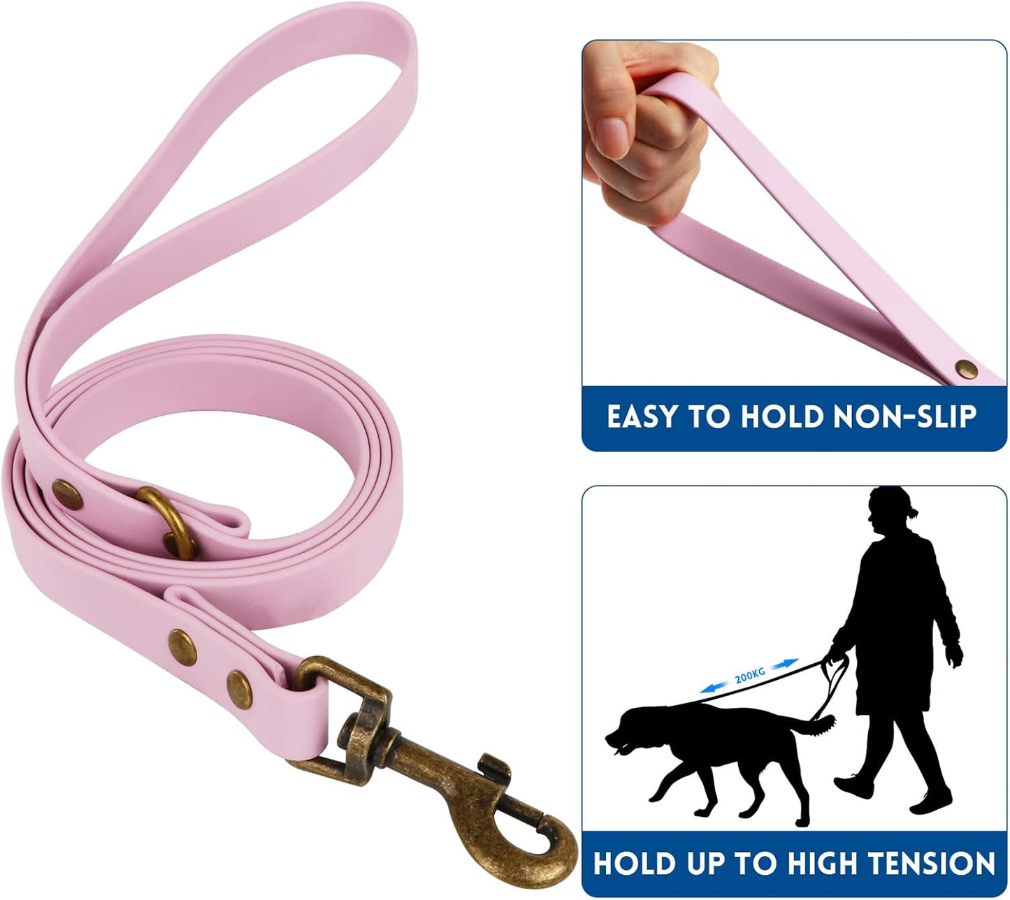 Dog Collar and Leash Set, Waterproof Adjustable Puppy Collars with Cute Tag 5FT Dog Leash with Poop Bag for Small Medium Large Dogs (M, Pale Pinkish Purple)