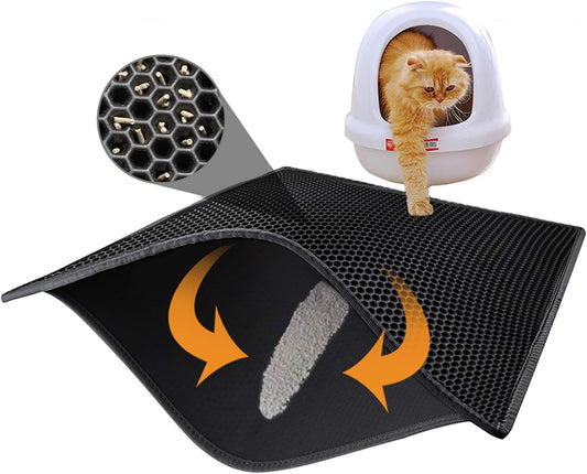 Cat Litter Mat Double Layer Waterproof Urine Proof Trapping Mat 1 Pack (Black, 30X24 Inch (Pack of 1))