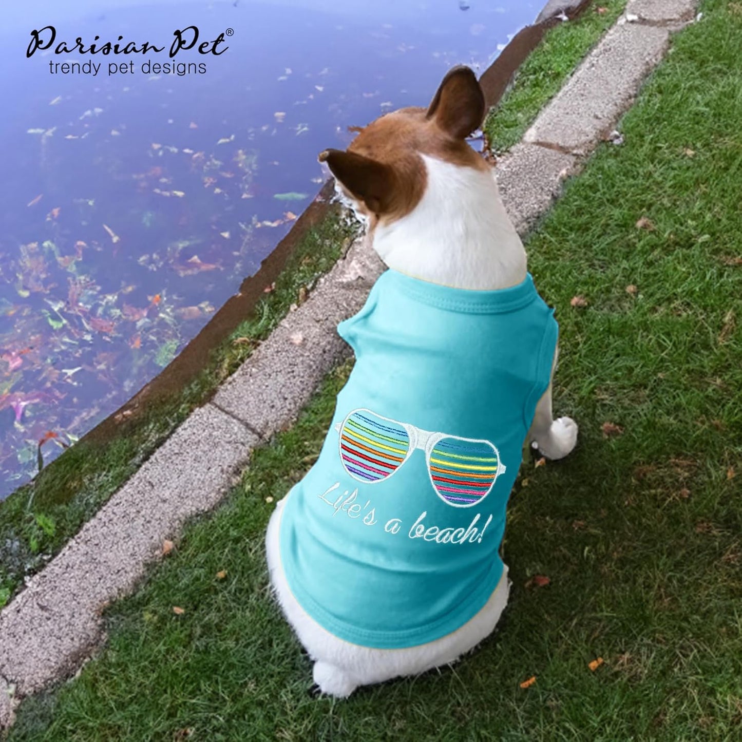 Dog Tshirt - Embroidered “Life’S a Beach“ Dog Shirt - Lightweight Pet Tank Top- 100% Cotton, Doggy Tee Shirts - Summer Dogs Clothes - Machine Washable Shirt for Large Dogs -2XL