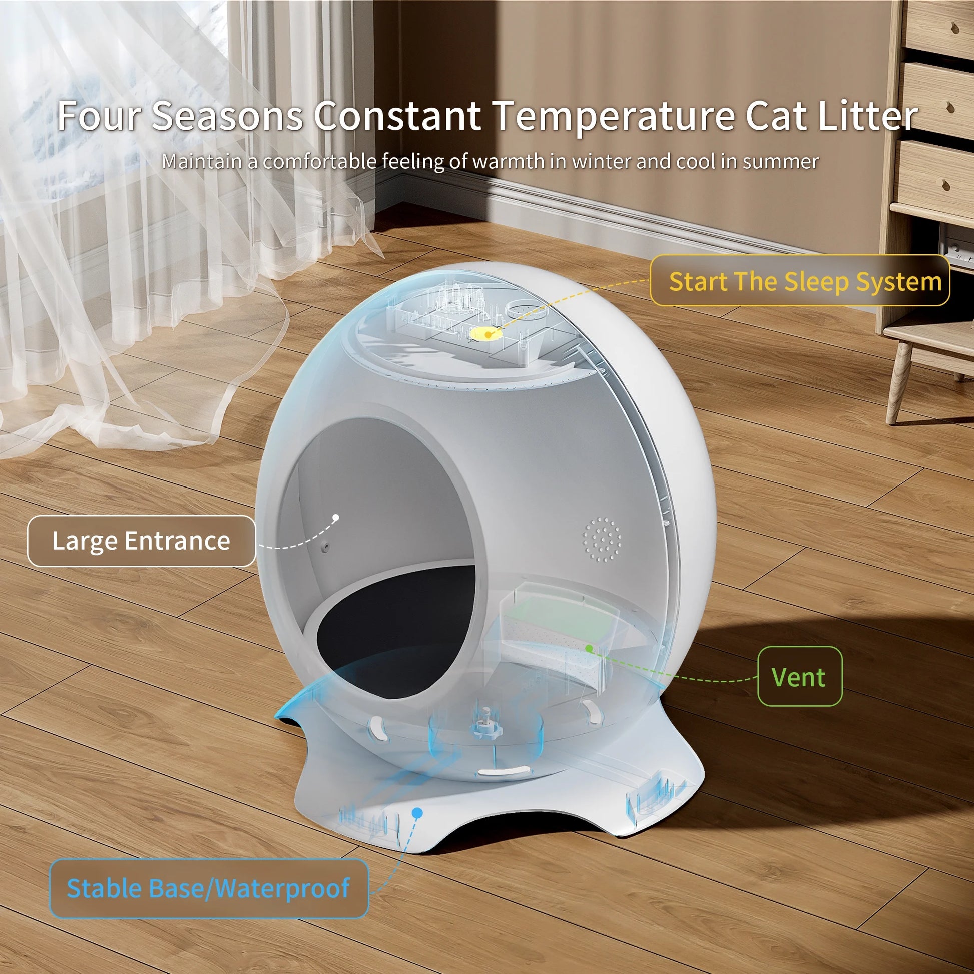 Heated Cat Bed for Large Cats, Cat Warming Bed for Winter, Waterproof Washable Pet Cat Shelter, Cat Hideaway with Light & Sleep Music, Cat Houses for Indoor Cats