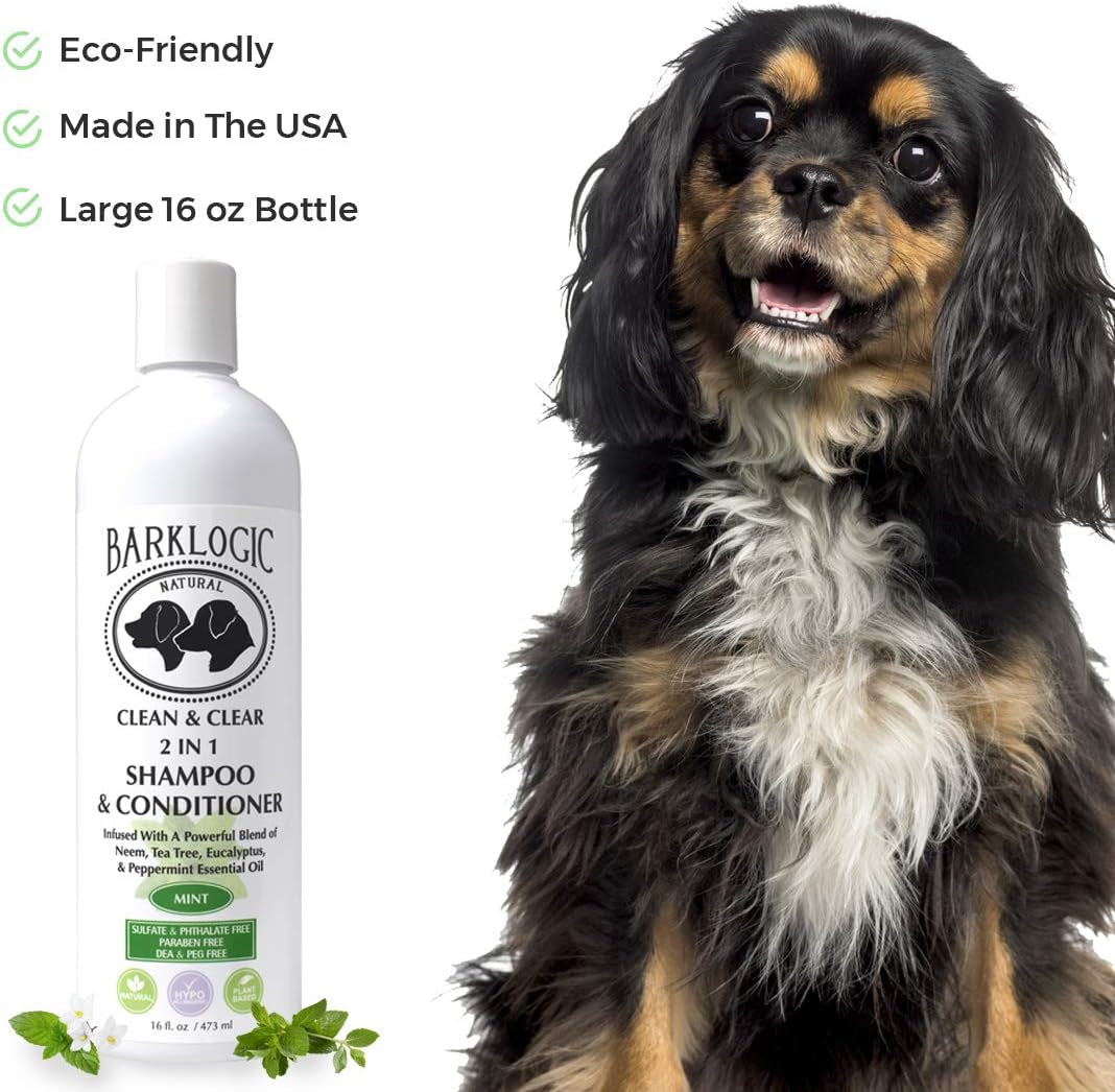 Clean & Clear 2 in 1 Shampoo & Conditioner, Mint, 16 Fl Oz - Grooming Essentials for a Quality Coat - No Parabens, No Phthalates, No Sulfates, No DEA & PEG, Safe & Vegan