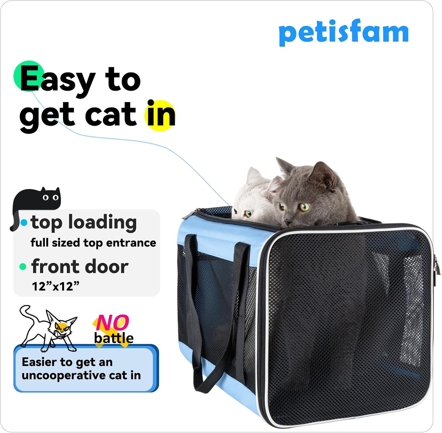 Soft Pet Carrier for Large and Medium Cats, 2 Kitties, Small Dogs. Easy to Get Cat In, Great for Cats That Don'T like Carriers (Blue)