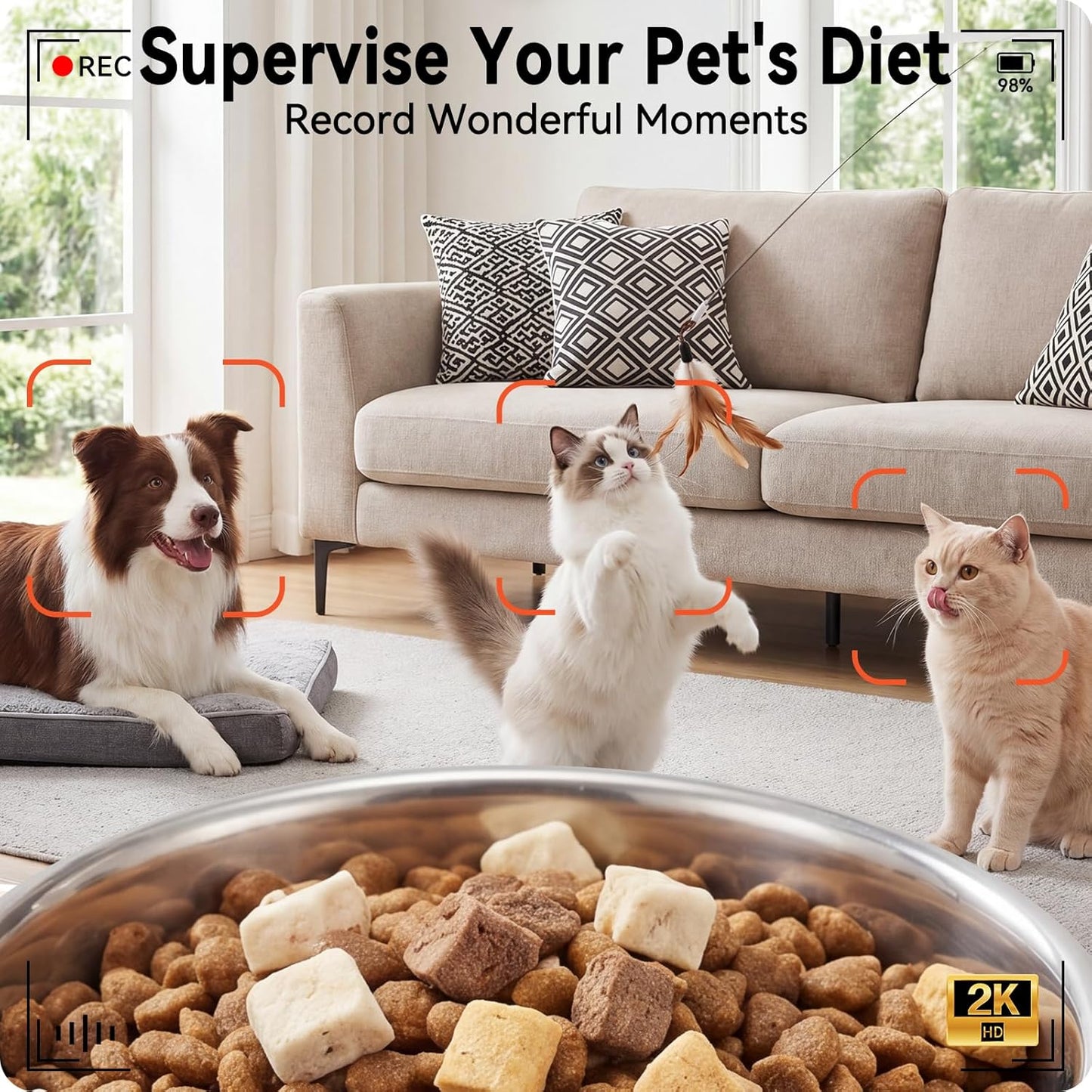Automatic Cat Feeder with 2K HD Camera: 5G Wifi Automatic Dog Feeder with Night Vision, Auto Cat Food Dispenser with 6L Large Food Storage for Multiple Pet, Detachable for Easy Clean -24 Cup