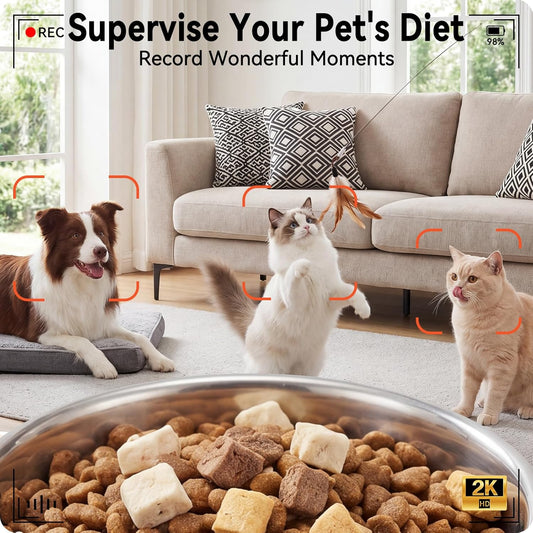 Automatic Cat Feeder with 2K HD Camera: 5G Wifi Automatic Dog Feeder with Night Vision, Auto Cat Food Dispenser with 6L Large Food Storage for Multiple Pet, Detachable for Easy Clean -24 Cup