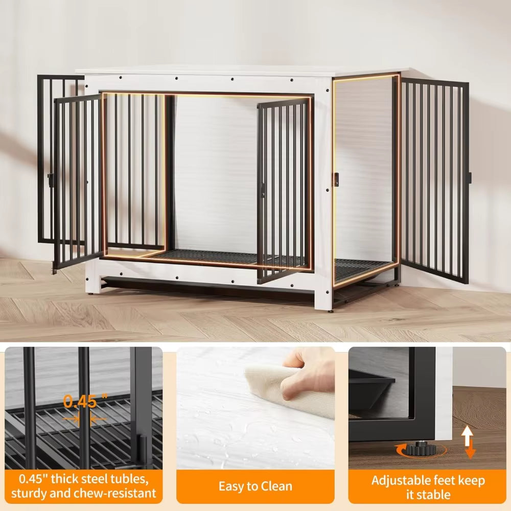 Dog Crate Furniture, Large Dog Crate Furniture, Wooden Cage Kennel Furniture Indoor, Modern Dog Crate with Multi-Purpose Removab