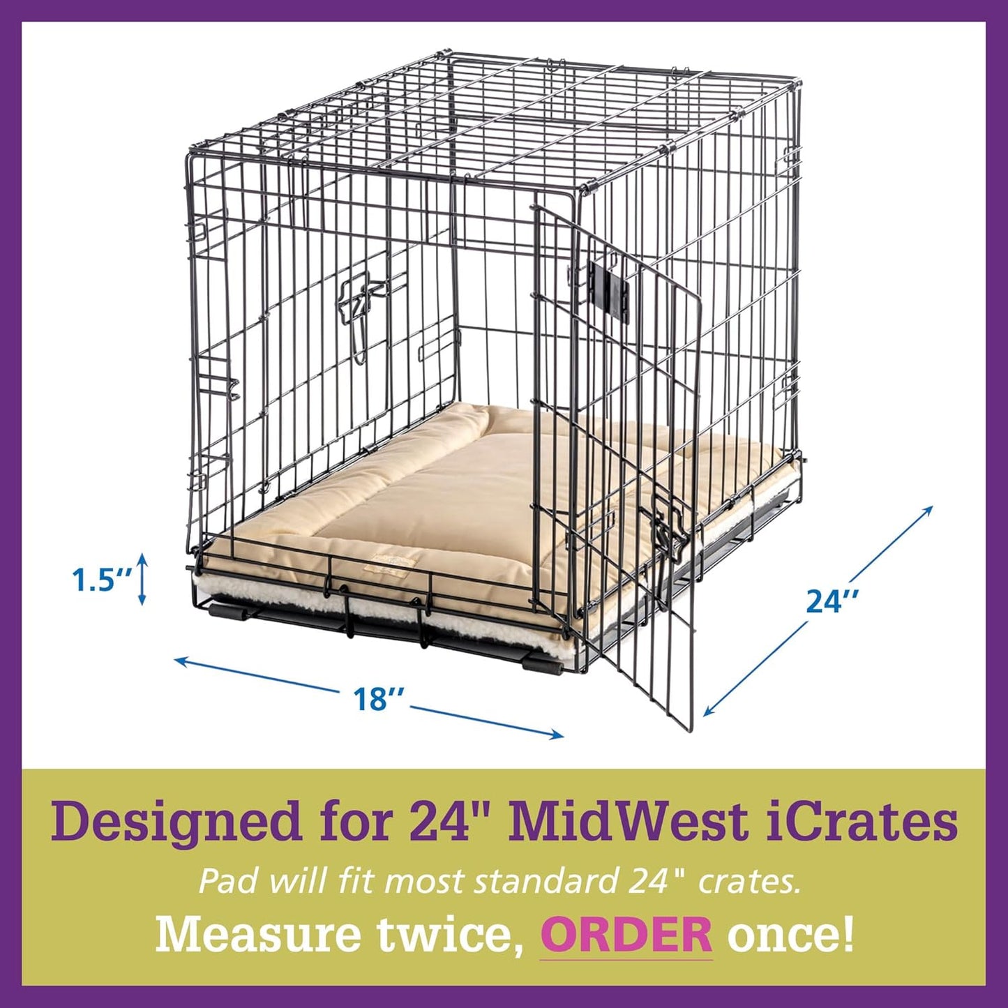 Dog Crate Pad - Washable Kennel Mat, Crate Pads for Dog Cages, Non-Toxic, Flat Indoor Cat Bed, Fits Icrate 18, 24, 30, 36, 42, 48 Inches (Denim, Small, 24")