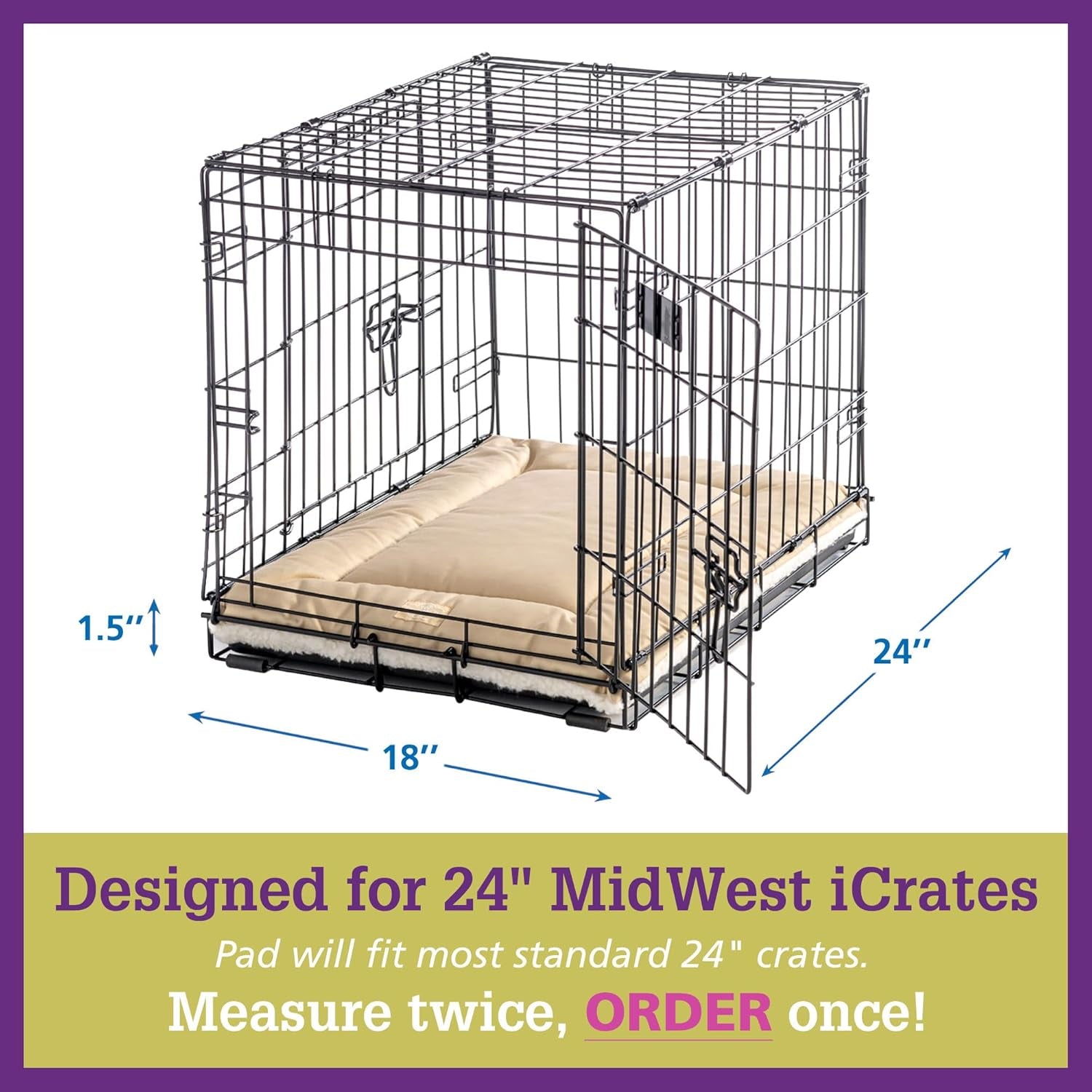 Dog Crate Pad - Washable Kennel Mat, Crate Pads for Dog Cages, Non-Toxic, Flat Indoor Cat Bed, Fits Icrate 18, 24, 30, 36, 42, 48 Inches (Denim, Small, 24")