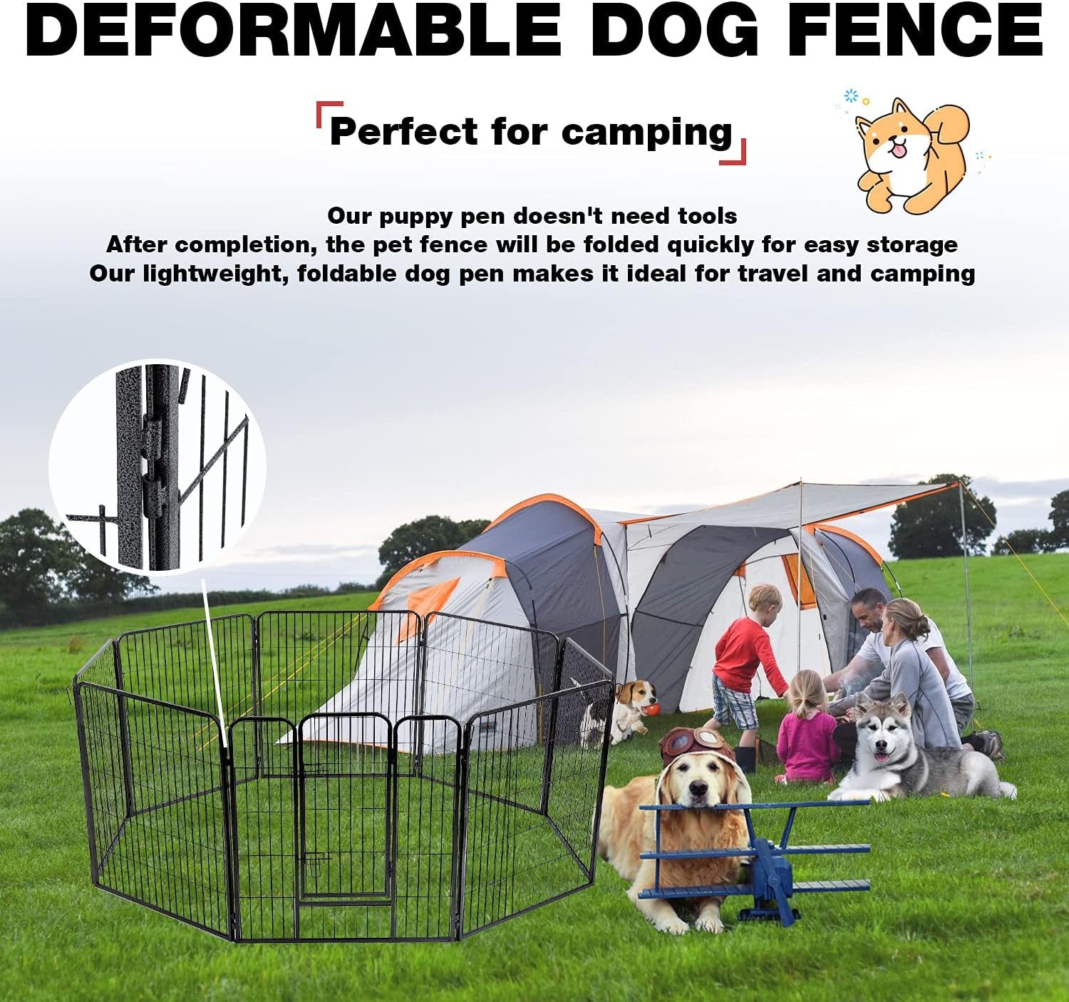 Dog Playpen,Metal Dog Kennel 24/32/40 Inch Dog Fence Exercise Pen Foldable 8 Panels with Double Latches for Indoor Outdoor (32Inch) Black HY3232-BLACK
