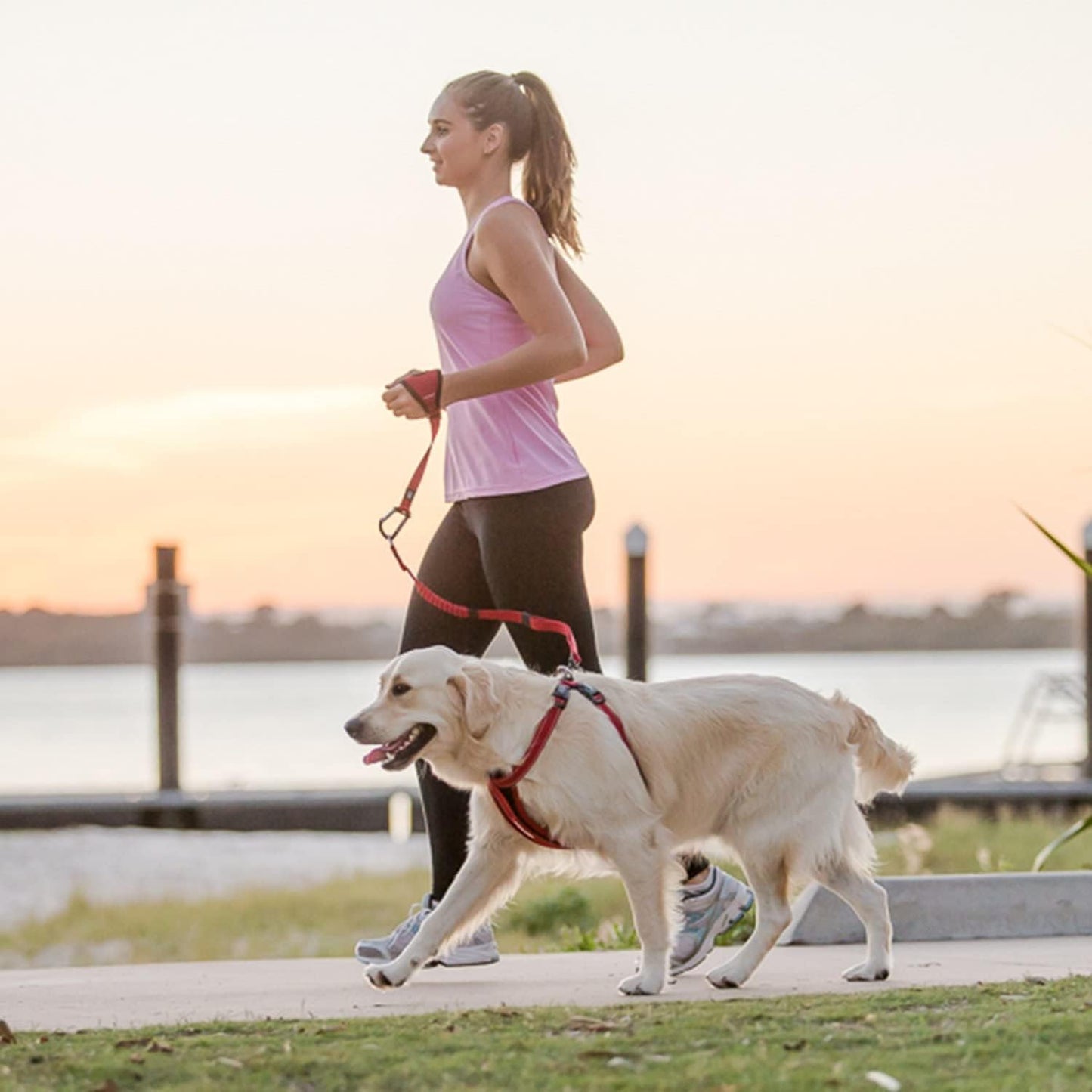 Premium Handy Dog Leash - Soft and Secure Neoprene Glove Perfect for Running or Jogging - Add to Any Existing Leash or Combine with an Extension (15”, Red)