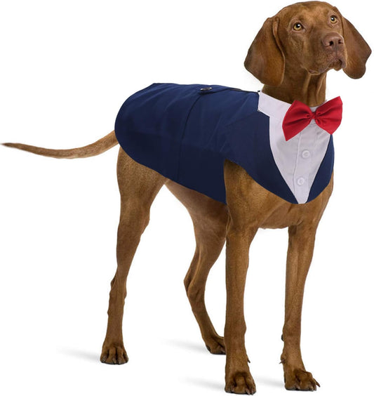 Dog Tuxedo for Small Medium Large Doggie, Detachable Dog Formal Wedding Suit with Tuxedo Vest & Bow Ties Collar & Bandana Scarf Set, Wedding Attire Shirt for Birthday Party Costume