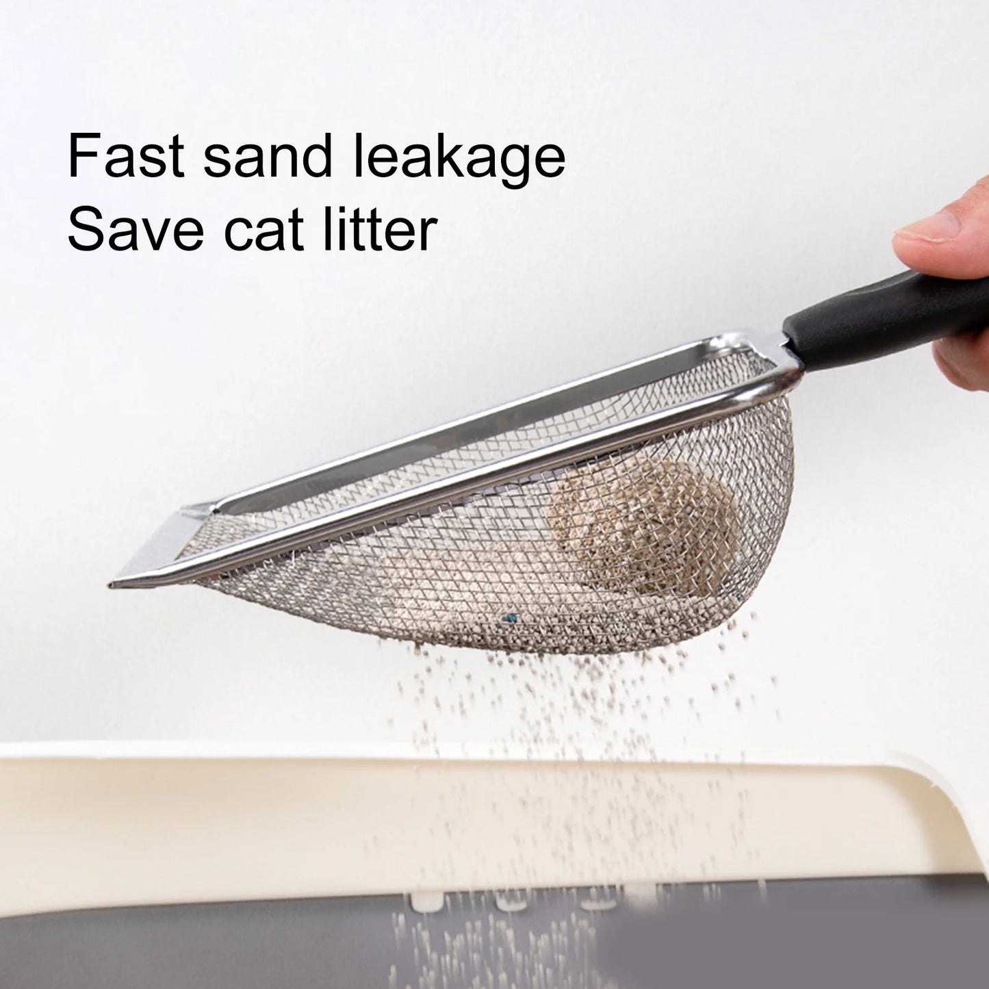 Metal Fine Mesh Cat Litter Scoop with Handle,Multifunctional Non-Stick Coated Reptile Litter Shovel Sand Hanging Hole Pet Cleaning Supplies