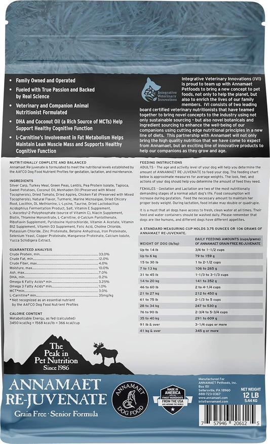 Grain-Free Re-Juvenate Senior Formula Dry Dog Food, (Fresh Silver Carp & Turkey), 12-Lb Bag