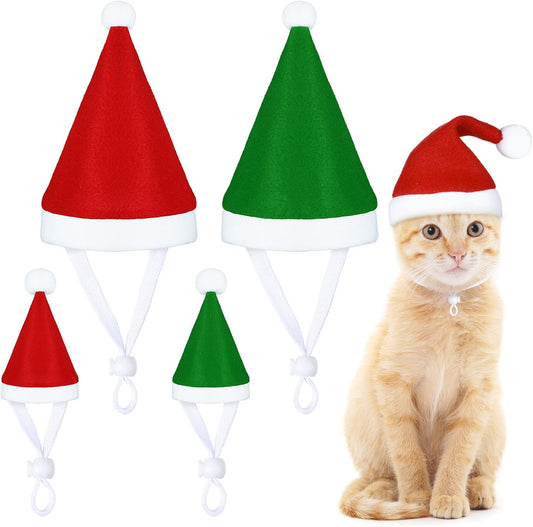 Dog Christmas Hats 4 Pieces Plaid Dog Santa Hats Small Animal Hats Pet Christmas Hats Cat and Dog Pet Costumes 5.5 X 7.8 Inch, 3.5 X 4.3 Inch (Red, Green,Classic Pattern)