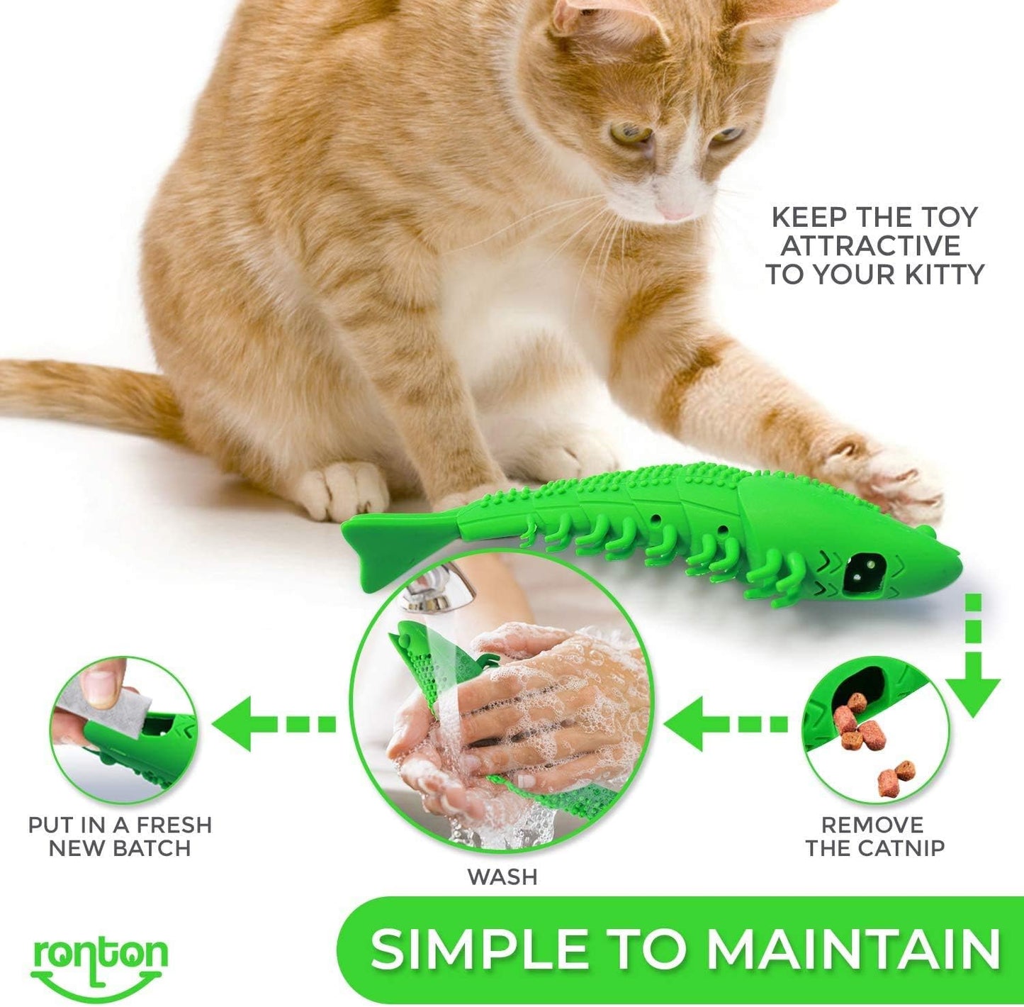 Cat Toothbrush - Durable Hard Rubber Cat Dental Care, Interactive Toothbrush Chew Toy (1 Pack Green (Shrimp))