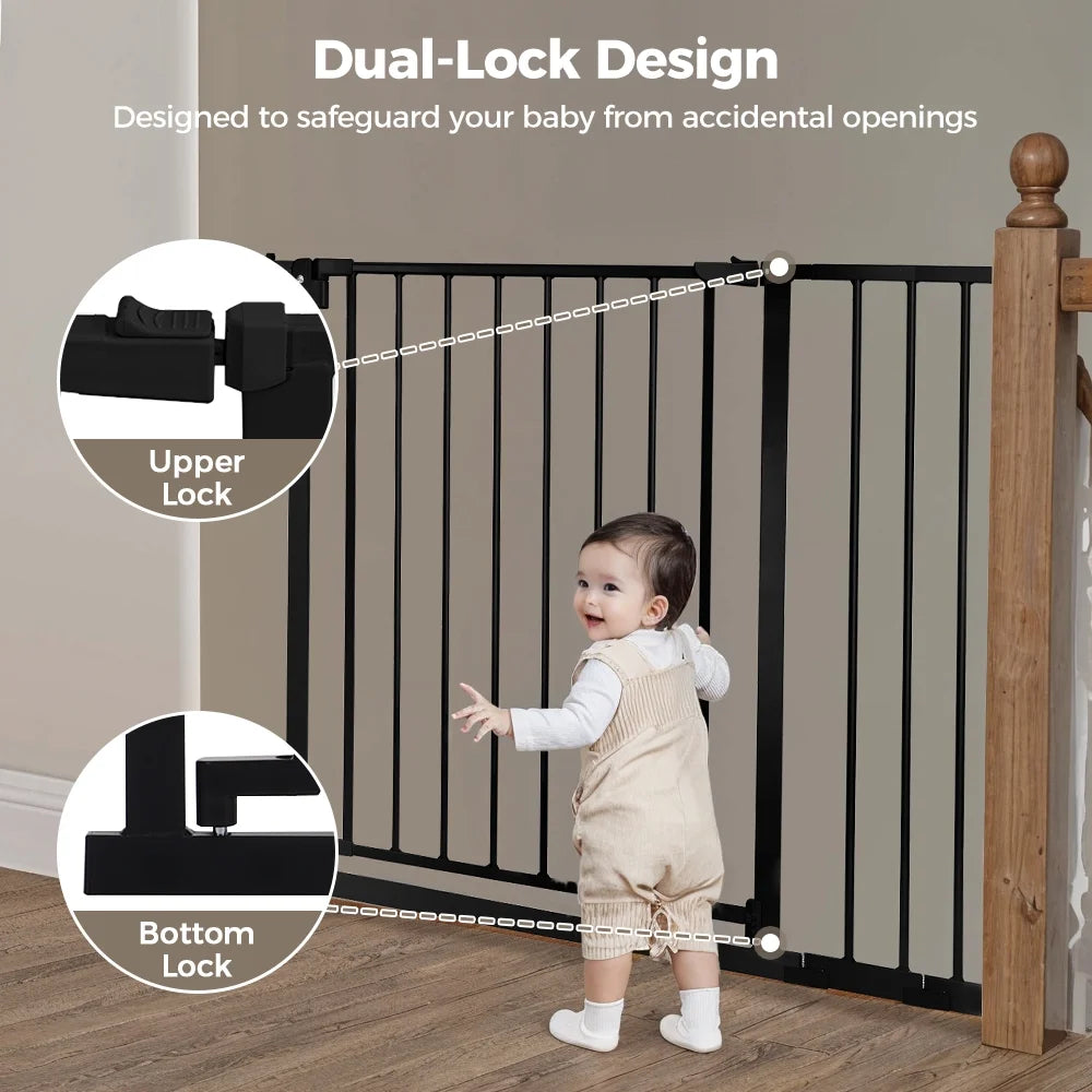 Baby Safety Gate, Baby Gates for Top Stairs Doorway, 29.5''- 40.5''Wide Pressure Mount, Black