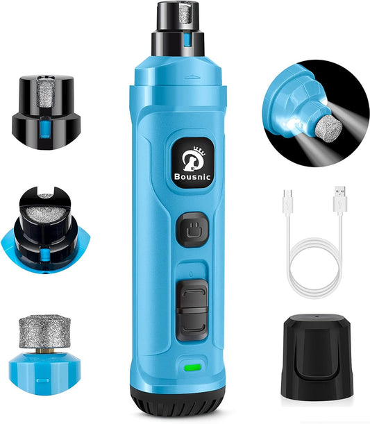 Dog Nail Grinder with 2 LED Light - Super Quiet Pet Nail Grinder Powerful 2-Speed Electric Dog Nail Trimmer File Toenail Grinder for Puppy Small Medium Large Breed Dogs & Cats (Blue)