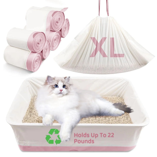 60 Pcs Cat Litter Box Liners, 39'' X 18'' Large Litter Box Liner with Drawstring, Heavy Duty Kitty Litter Bags Liners, 2.2 Mils Thicken Drawstring Bags for Cats Kitties Litter Box