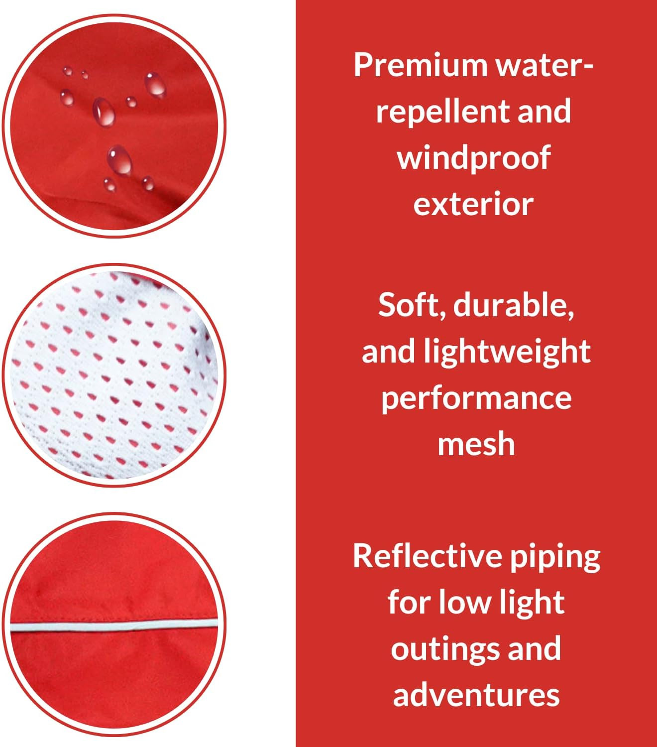 Dog Jacket & Raincoat – Lightweight Water-Resistant Coat for Small, Medium & Long Dogs like Dachshunds – Reflective, Adjustable Fit, Harness-Compatible & Easy-Access Harness Hole - Red, Small