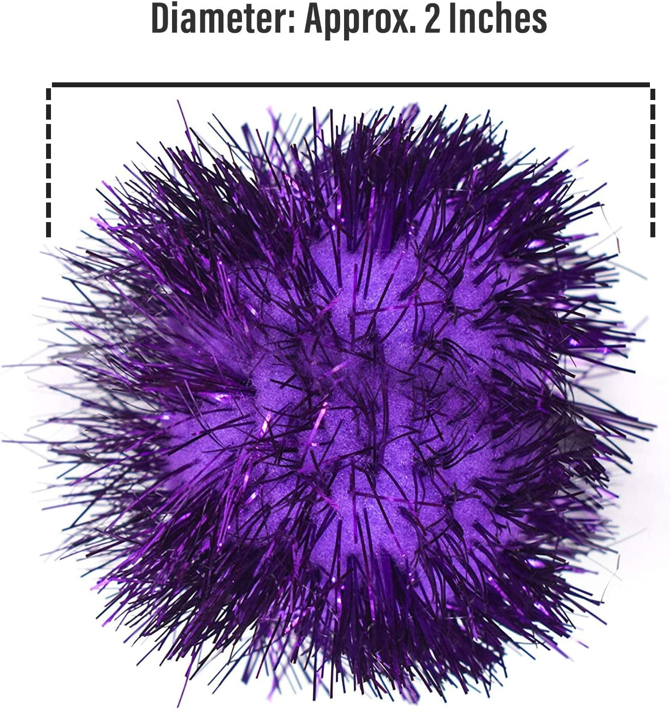 , 12 Pack 2 Inch Sparkle Ball Shiny Glitter Tinsel Pom Poms Interactive Cat Balls for Kittens (4 Colors, 12 Inch-12 Pack)