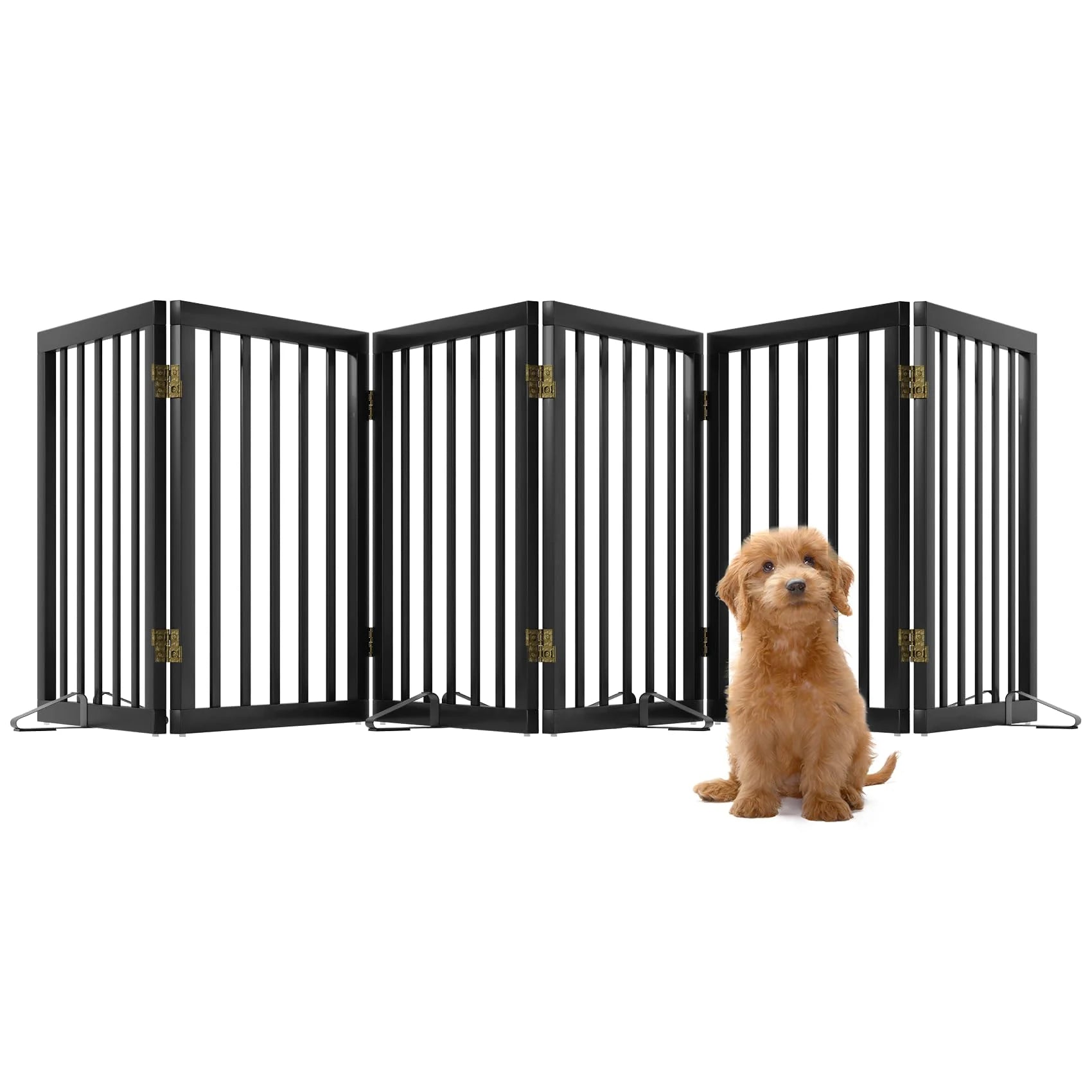Bamboo Dog Gate Freestanding Pet Gate with 2 Support Feet for Doorways,Black,24"H,6 Panel