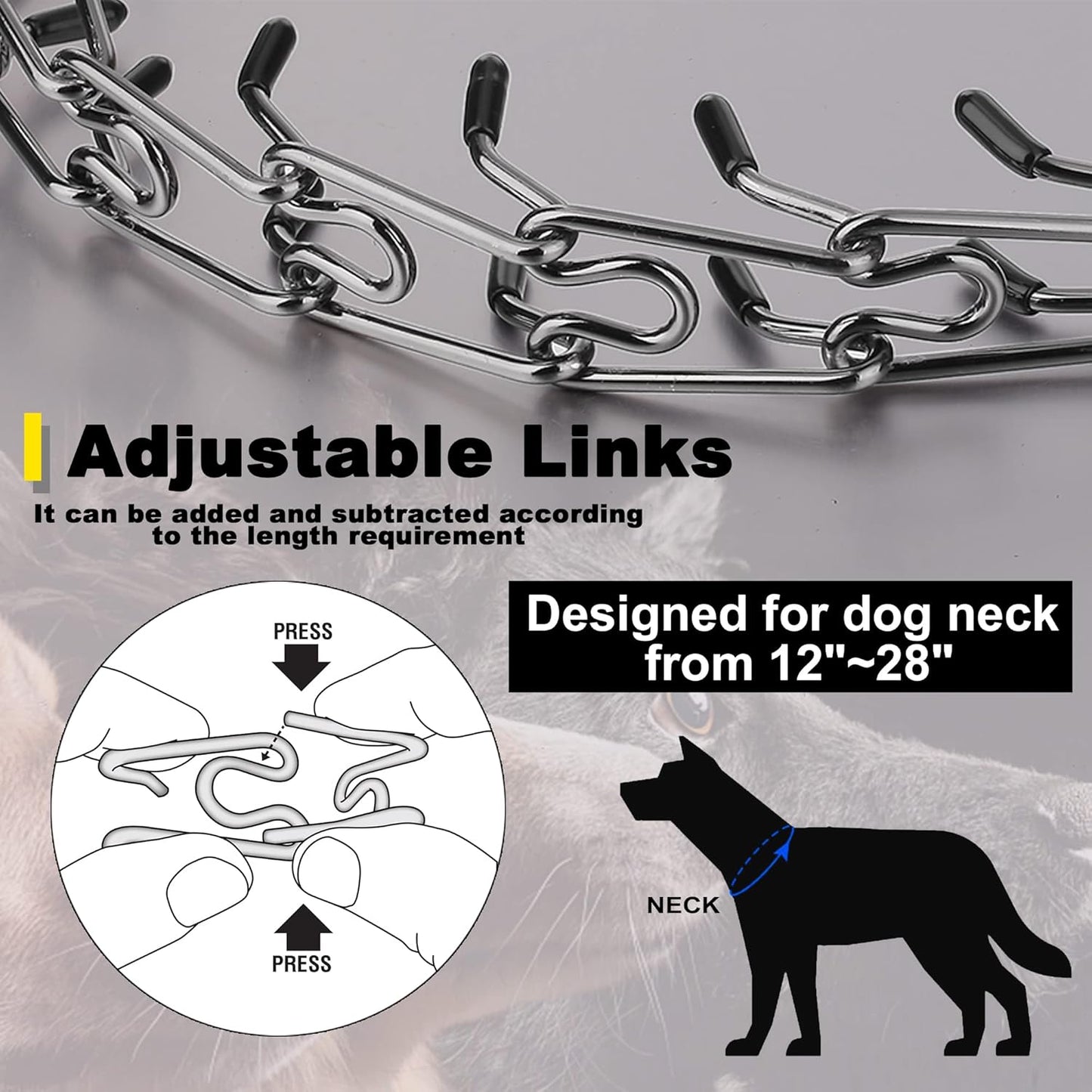 Dog Prong Traing Collar,Choke Pinch Collar for Dogs Quick Release Spike Collars No Pull Martingale Adjustable for Large Medium Small Breeds Dogs Stainless Steel (12"~28" Black 3.0Mm)