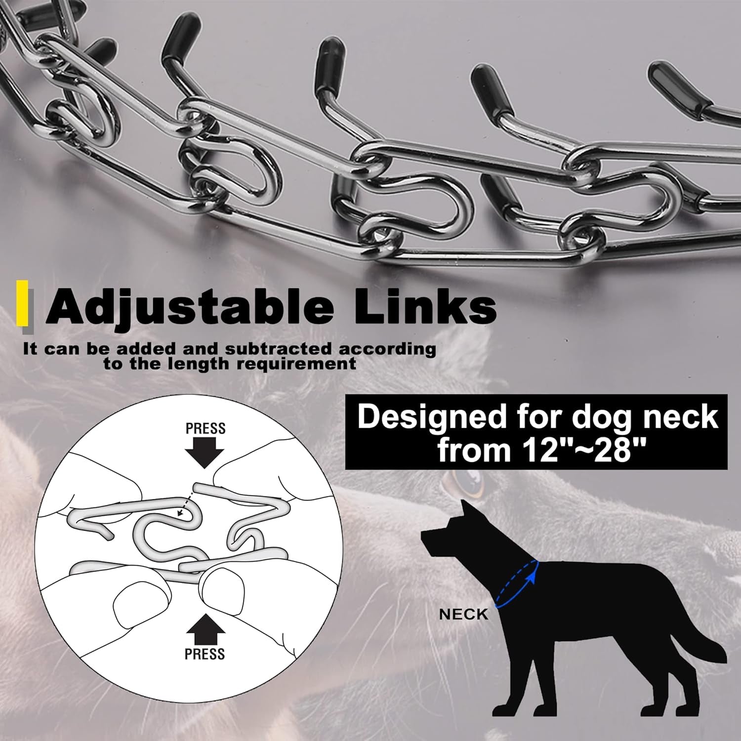 Dog Prong Traing Collar,Choke Pinch Collar for Dogs Quick Release Spike Collars No Pull Martingale Adjustable for Large Medium Small Breeds Dogs Stainless Steel (12"~28" Black 3.0Mm)