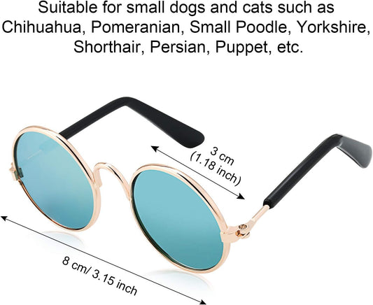 6 Pieces Cat Sunglasses Funny Pet Sunglasses Small Dog Sunglasses Classic Retro Circular Pomeranian Sunglasses Eyewear Photos Props Accessories Cosplay Glasses Black and Mix Reflective Color