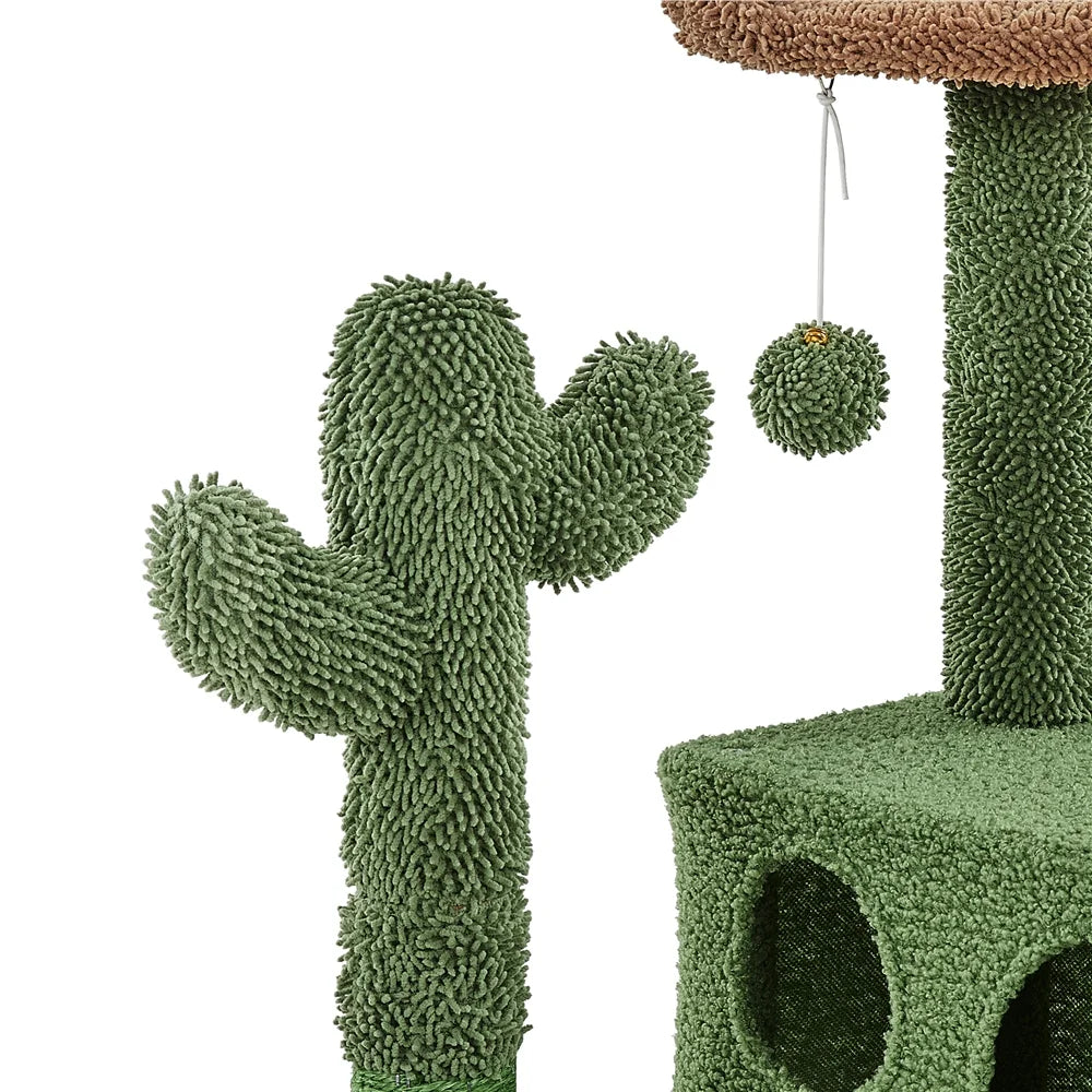 54.3'' H Cactus Cat Tree Tower with 2 Condos & Perches, Green/Brown