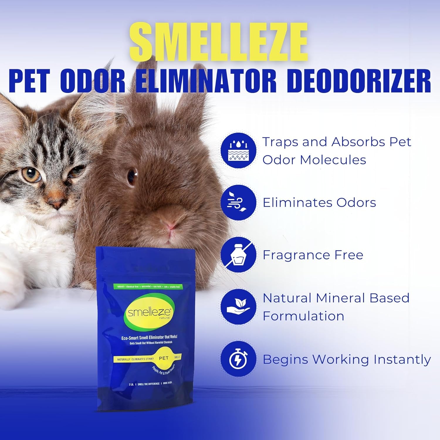 Natural Pet Odor Eliminator Deodorizer: 2 Lb. Unscented Granules Rids Strong Pet Waste Stench. Perfect for Pet or Small Animal Habitats. Mix with Bedding.