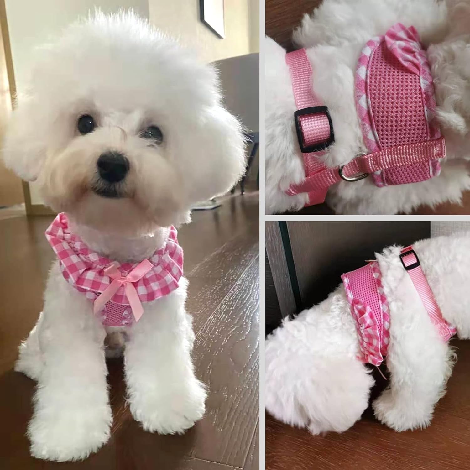 Upgraded Soft Mesh Dog Harness, Super Breathable Lightweight Pet Harnesses for Puppy Dogs Outdoor Walking, Pink Dog Harness -Small