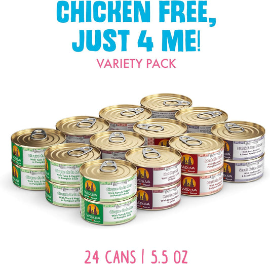 Classic Dog Food, Variety Pack, Chicken Free, Just 4 Me, Wet Dog Food, 5.5Oz Cans (Pack of 24)