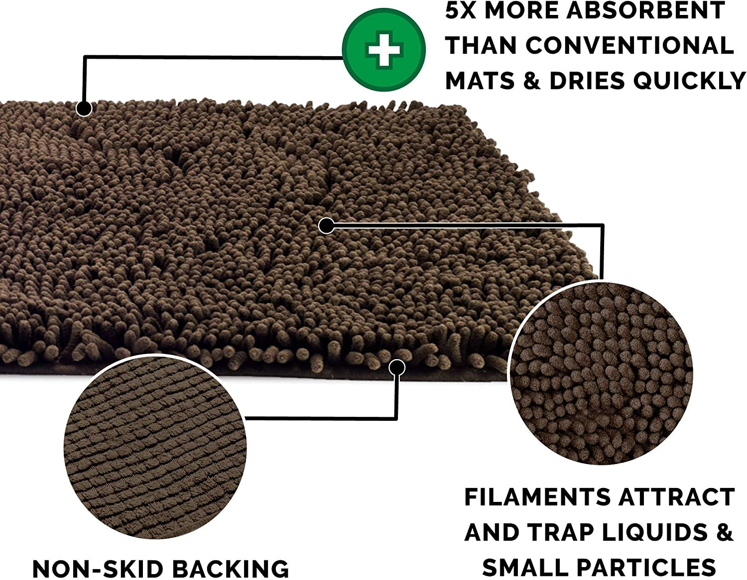 30" X 21" Highly Absorbent Dog Door Mat for Muddy Paws, 100% Washable, Perfect for Entryway, Kitchen, & Bathroom Use - Chenille Shammy Rug - Mud (Brown), Medium