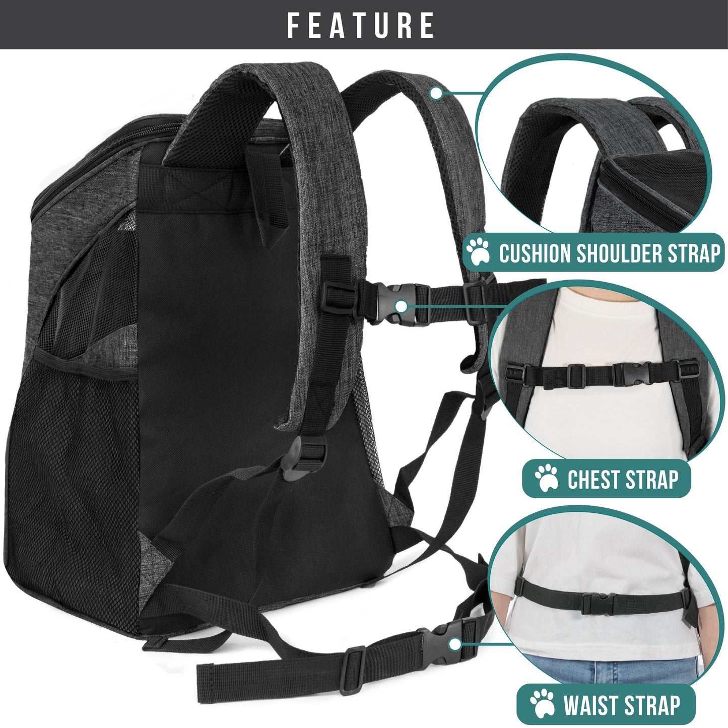 Premium Pet Carrier Backpack, Charcoal Gray