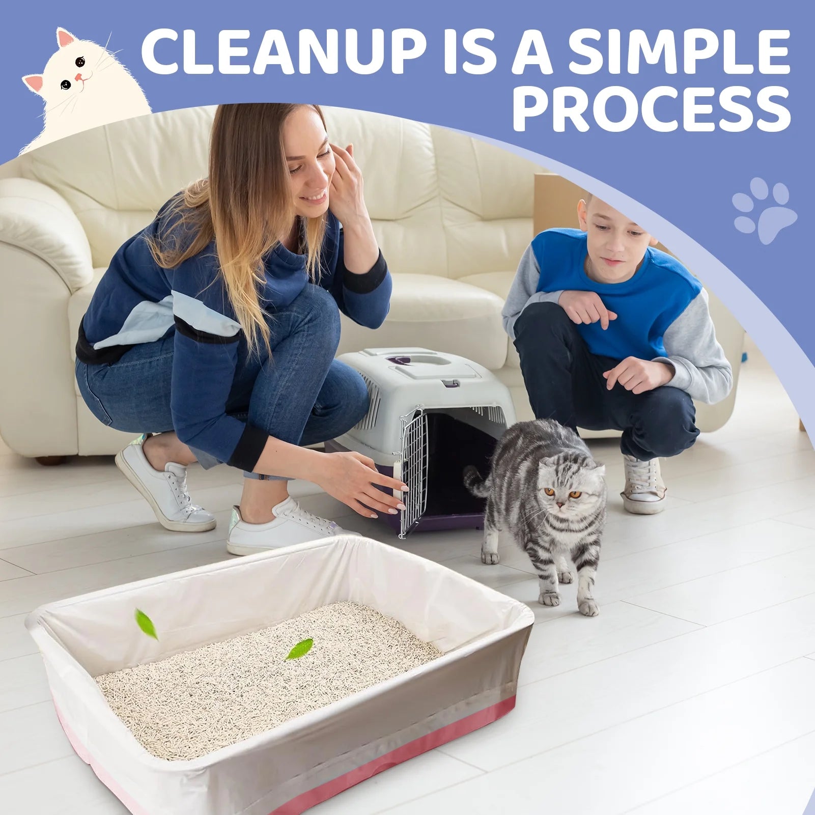 60 Pcs Cat Litter Box Liners, 39'' X 18'' Large Litter Box Liner with Drawstring, Heavy Duty Kitty Litter Bags Liners, 2.2 Mils Thicken Drawstring Bags for Cats Kitties Litter Box