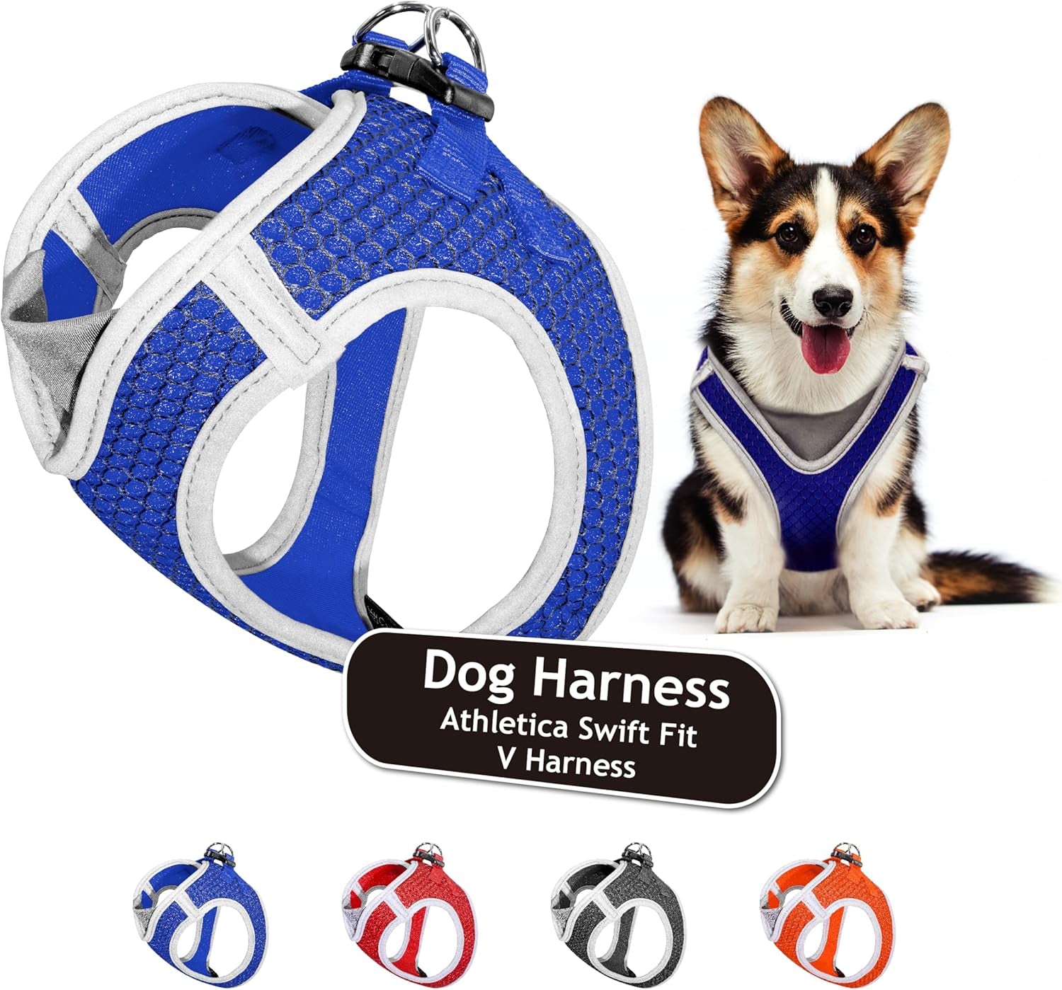 Kruz Dog Harness (Chest 18.5"-19.5", Weight 15–20 Lbs) Athletica Adjustable Heavy Duty No Choke Puppy Vest for Small Dogs Lightweight Air Mesh, Reflective, Puppy Essentials – Blue, Large