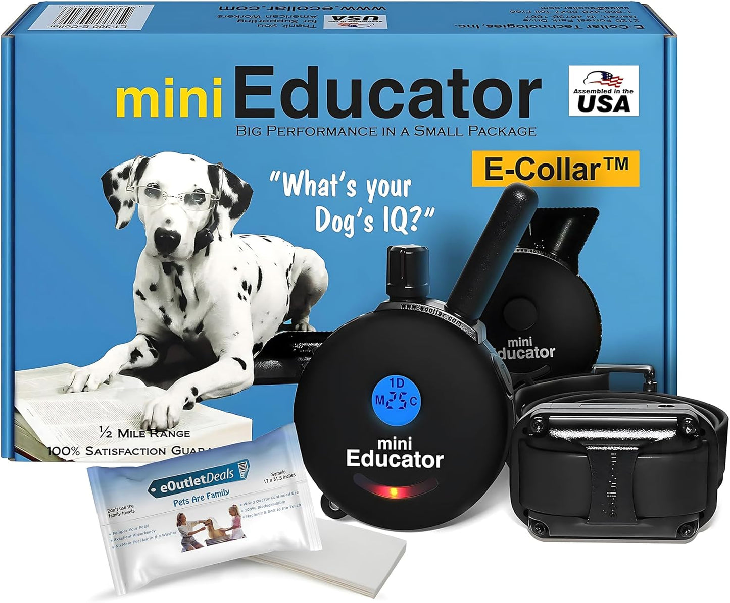 E-Collar ET-300 / ET-302 Dog Training Collar System with Remote - 1/2 Mile Range - Waterproof, Vibration, Sensation - Includes Eoutletdeals Pet Towel (1 Dog System - ET-300 Black)
