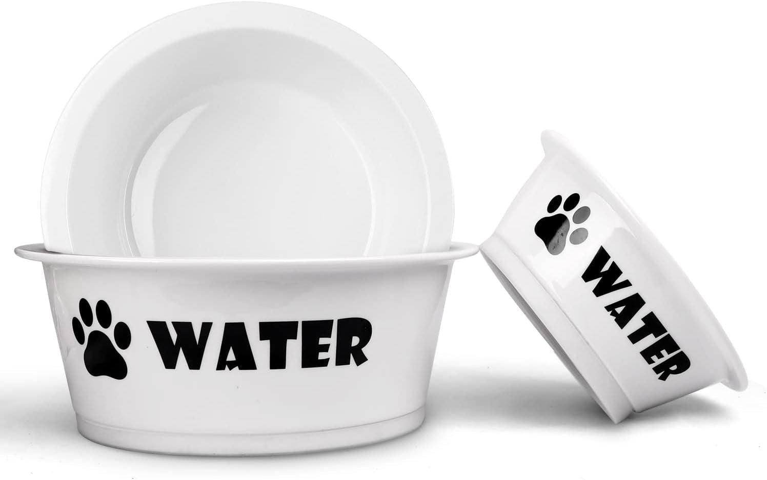Set of 2 Ceramic Dog Cat Bowl Set, Pet Porcelain Food and Water Feeder Dish Bowls with anti Slip Band, Dishwasher and Microwave Safe (Medium)