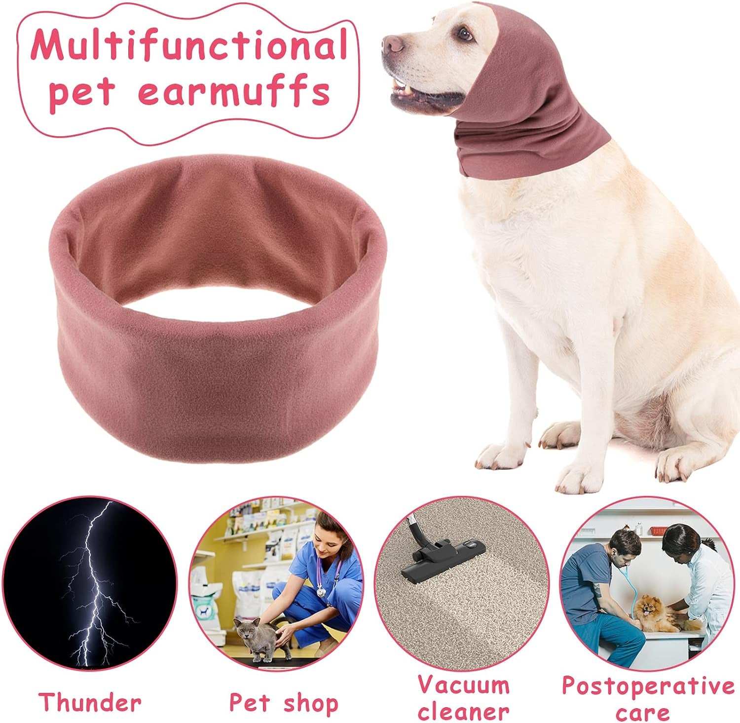 3 Pcs Dog Quiet Ear Cover No Shake Head Wrap Dog Calming Hood Ear Headband Muffs Head Wraps for Noise Reduction Earmuff Winter Scarf