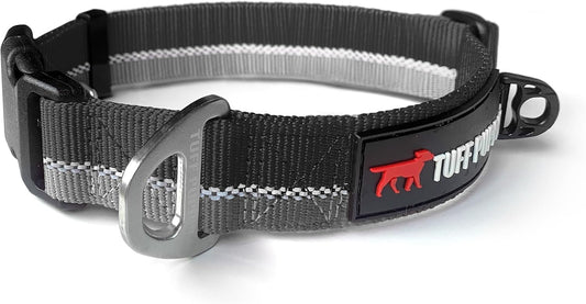 Heavy Duty Dog Collar | Tough Dogs Collar | Reflective Collars with Aluminum D-Ring Leash Clip | Separate ID Tag Attachment Keeps Engraved Dog Tags Quiet | Easy Sizing for All Breeds
