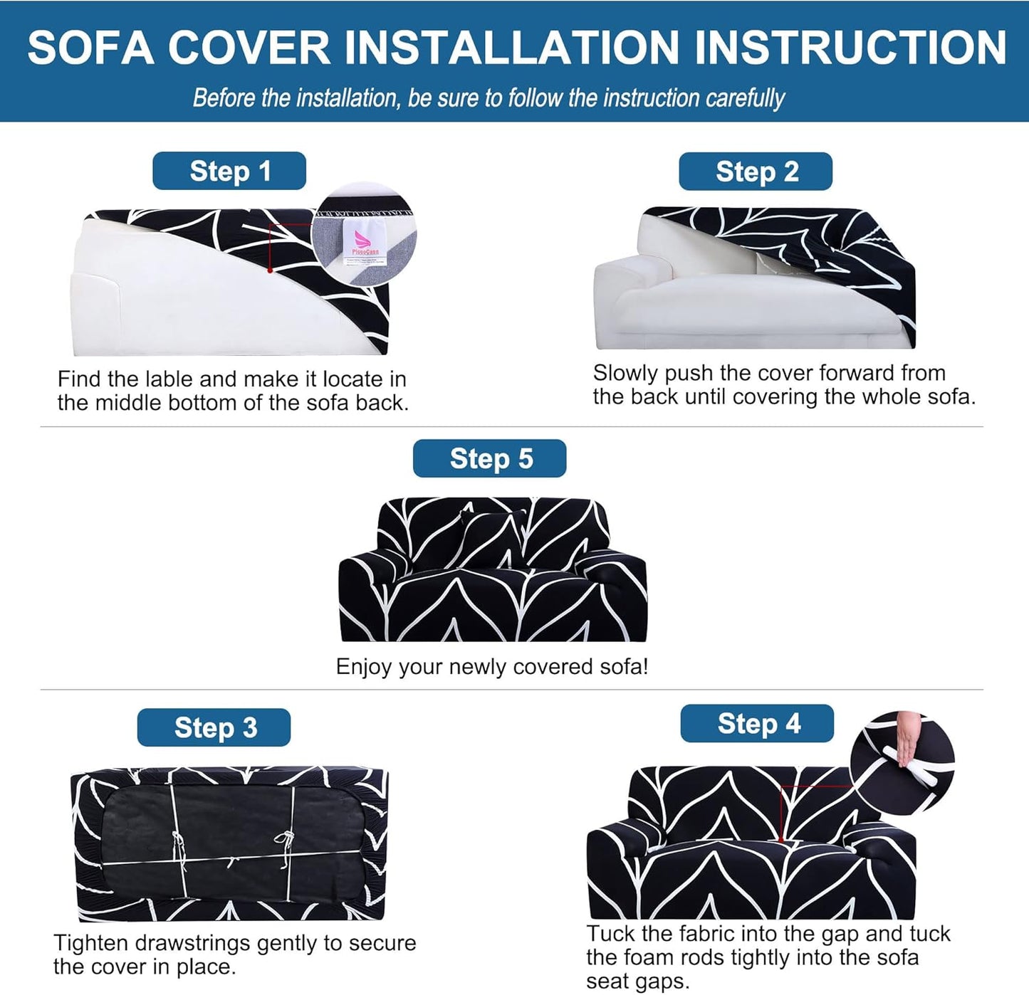 Stretch Sofa Cover Printed Couch Slipcover for Sofas Loveseat Armchair Living Room Universal Furniture with One Pillowcase (Black White Branches, Medium)