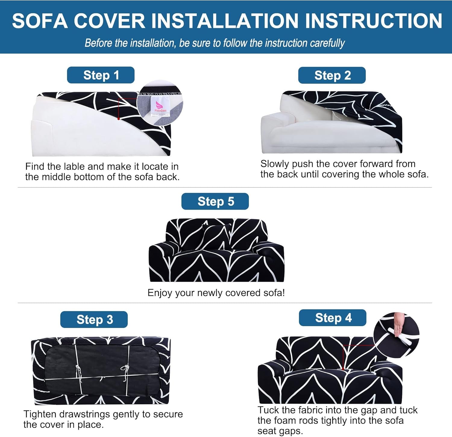 Stretch Sofa Cover Printed Couch Slipcover for Sofas Loveseat Armchair Living Room Universal Furniture with One Pillowcase (Black White Branches, Medium)