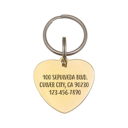 Stainless Steel Double Sided Heart Name - Frame Engraved Dog & Cat ID Tag, Gold, L