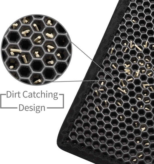 Cat Litter Mat Double Layer Waterproof Urine Proof Trapping Mat 1 Pack (Black, 30X24 Inch (Pack of 1))