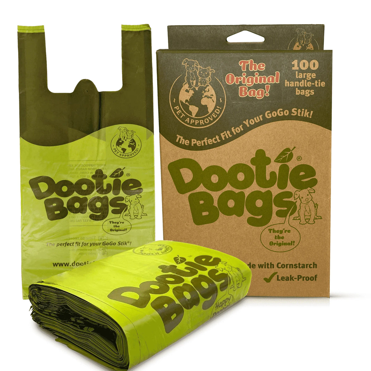 Dootie Bags® Medium-Large Dog Waste Bags, E-Z Tie Handle, Strong, Leakproof, Fits  Pooper Scoopers, Poop Bag Unscented