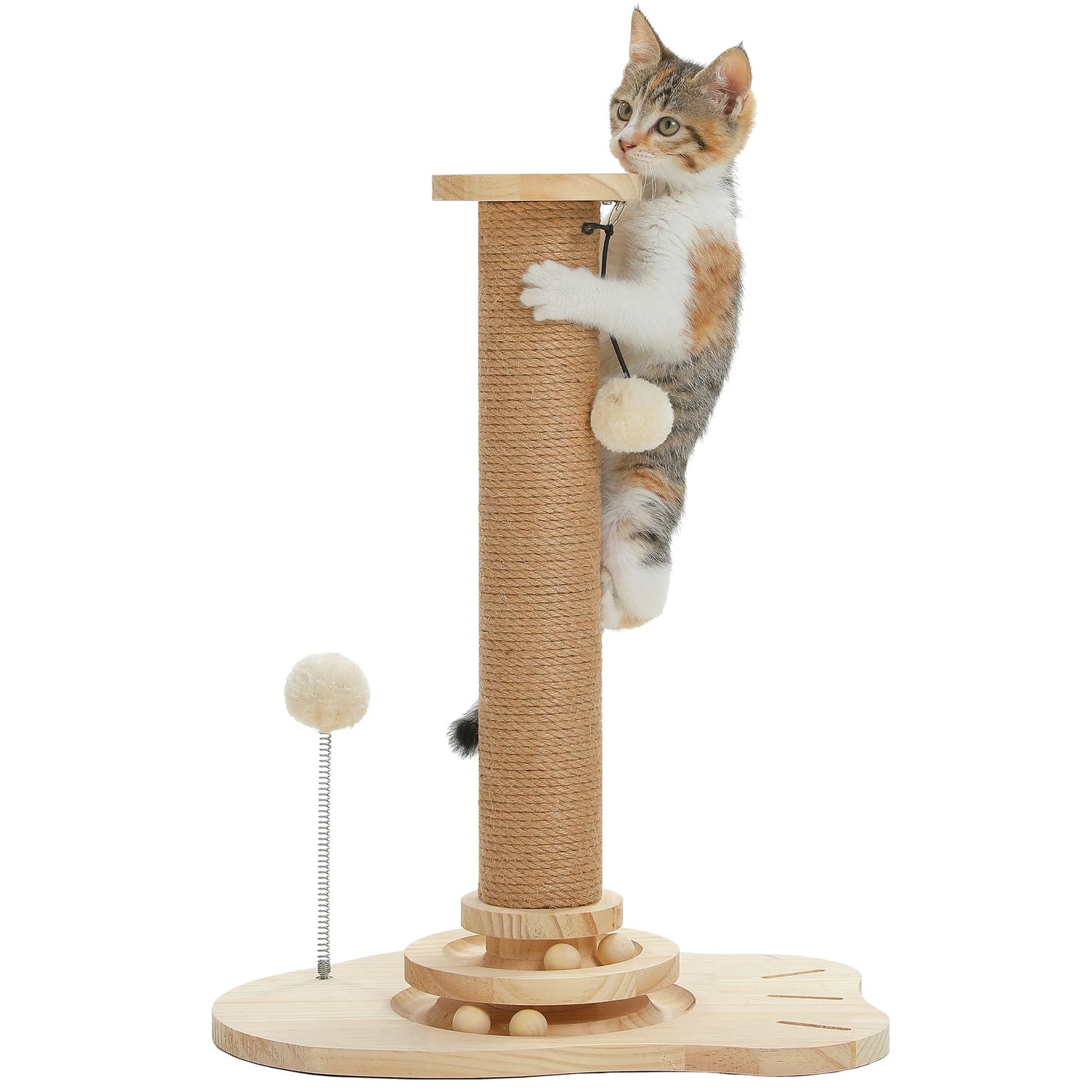 19.3" Cat Scratching Post with Ball Track Toy for Kittens and Small Cats, Beige
