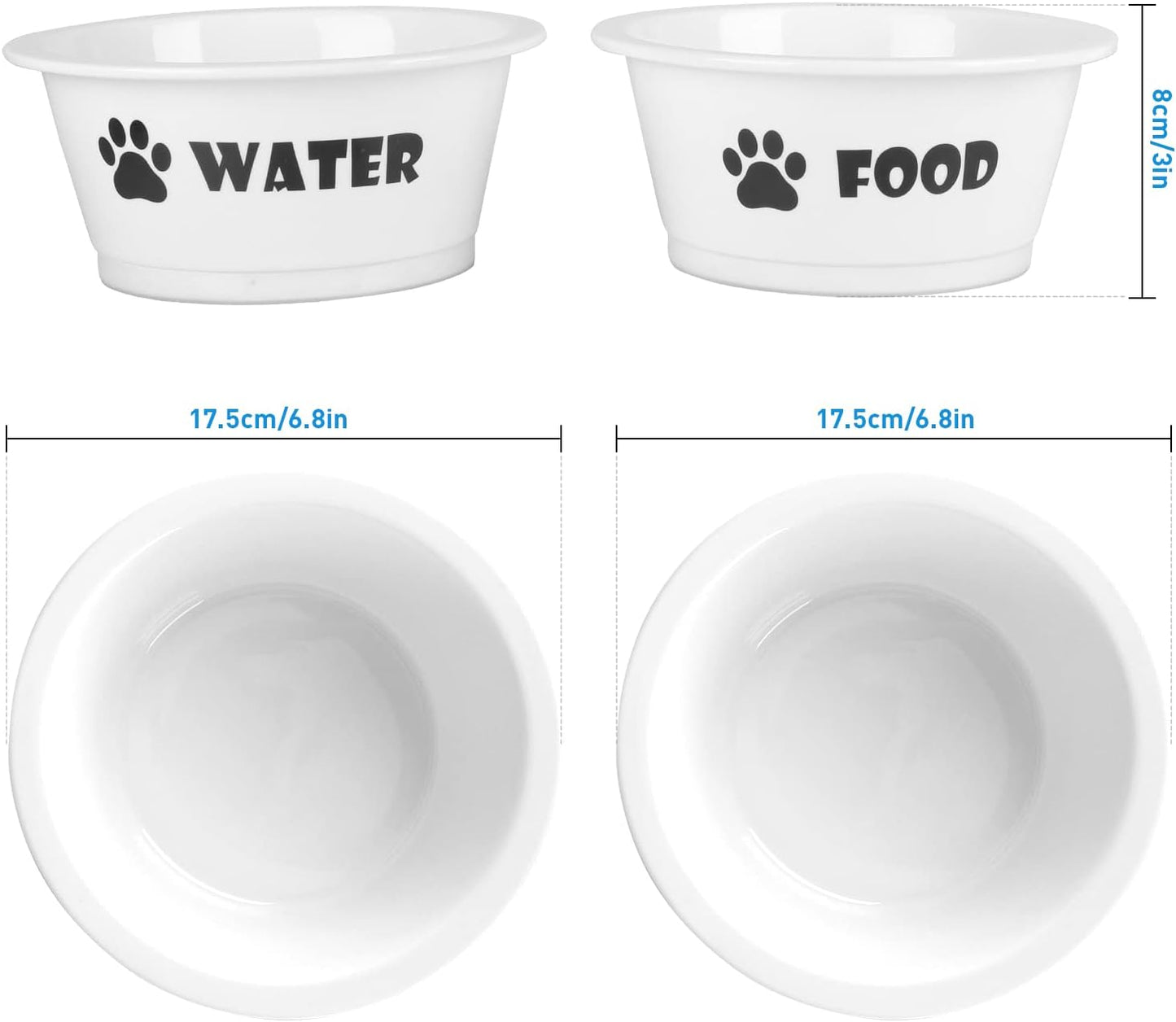 Set of 2 Ceramic Dog Cat Bowl Set, Pet Porcelain Food and Water Feeder Dish Bowls with anti Slip Band, Dishwasher and Microwave Safe (Medium)