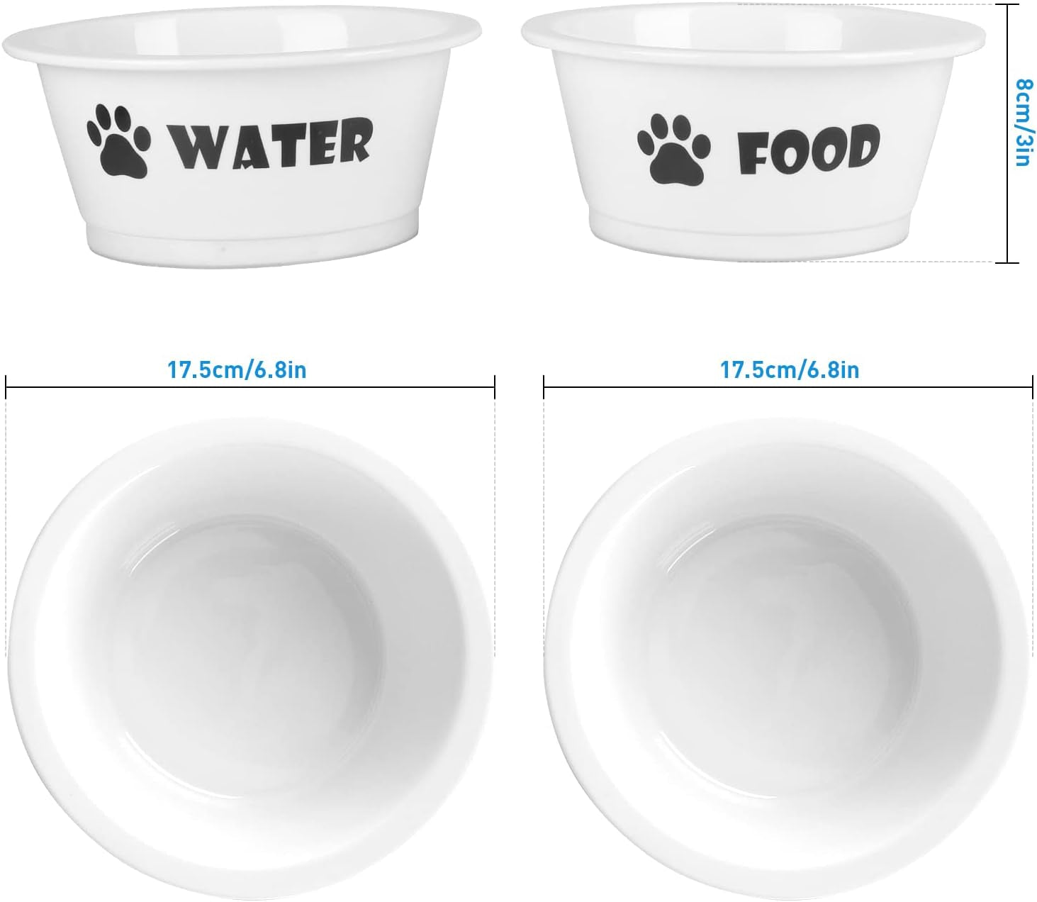 Set of 2 Ceramic Dog Cat Bowl Set, Pet Porcelain Food and Water Feeder Dish Bowls with anti Slip Band, Dishwasher and Microwave Safe (Medium)