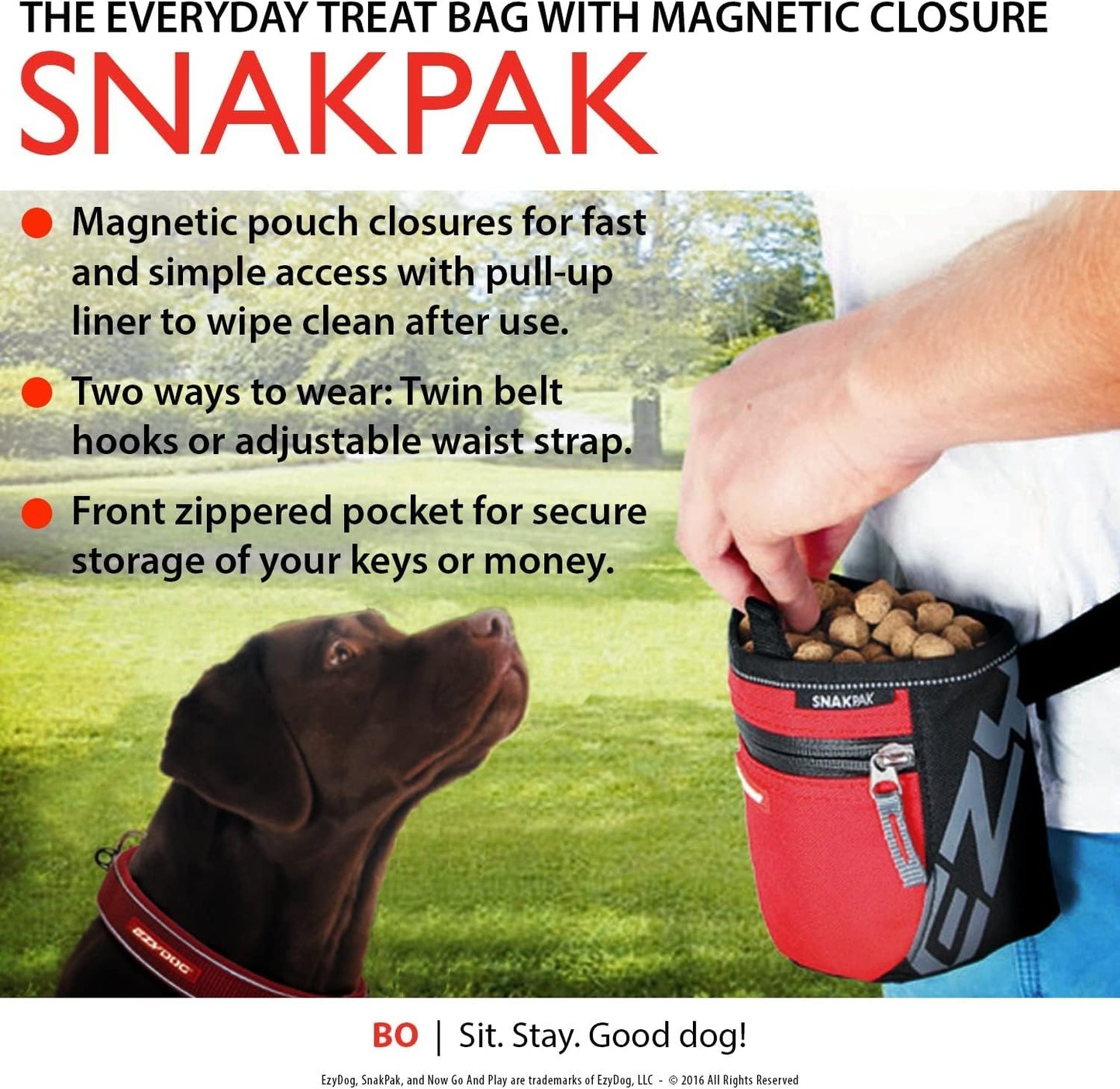 Snakpak Wearable Dog Treat Bag Training Pouch with Magnetic Closure, Zipper Pocket, and Belt (Orange)