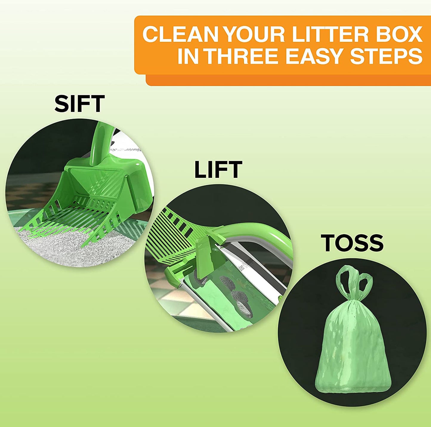 Neater Scooper Standard Cat Litter Scoop, 195 Refill Bags – Mess-Free Cat Litter Scooper with Bag, Spill-Proof Kitty Box Sifter, Bin Doubles as Scoop Holder, for Single-Cat Household