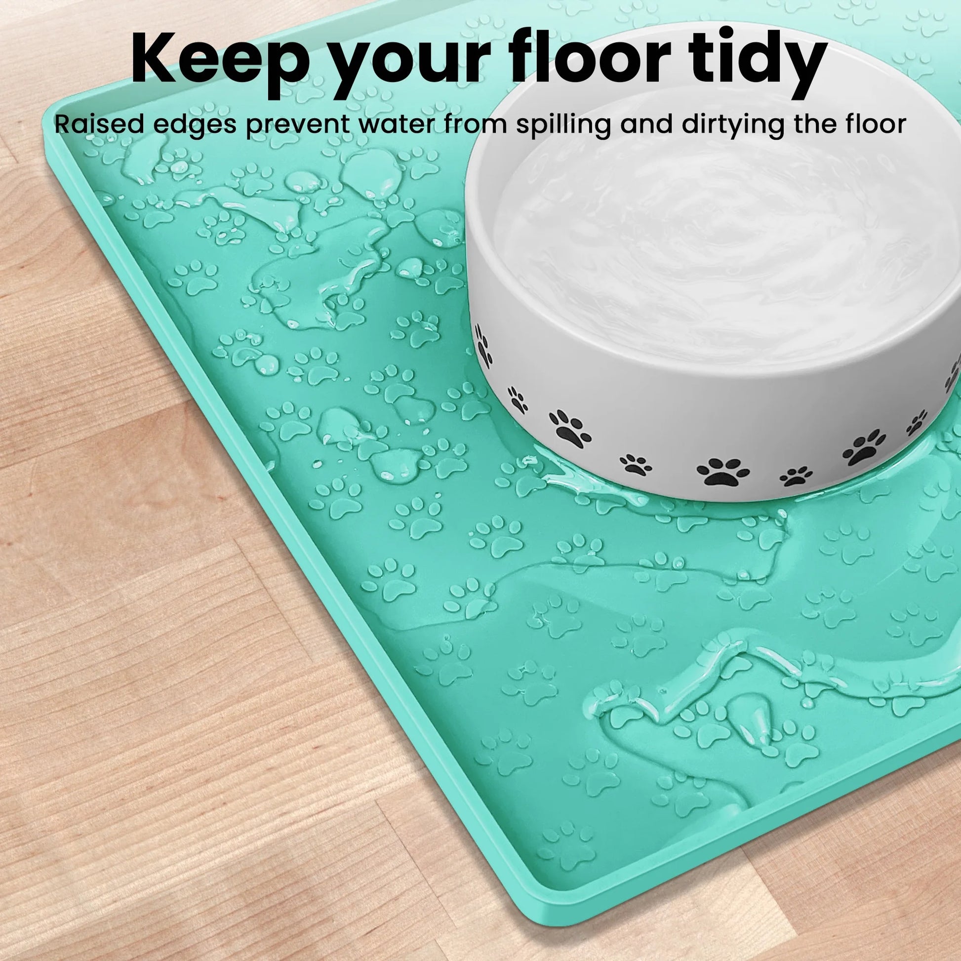 Silicone Dog Food Mat, Pet Placemat for Prevent Feeding Spills, Waterproof Dog Bowl Mats for Food and Water, Cat Food Mat for Pet Feeder, Green